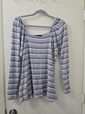 Lane Bryant White and Lavender Striped Long-Sleeve Top